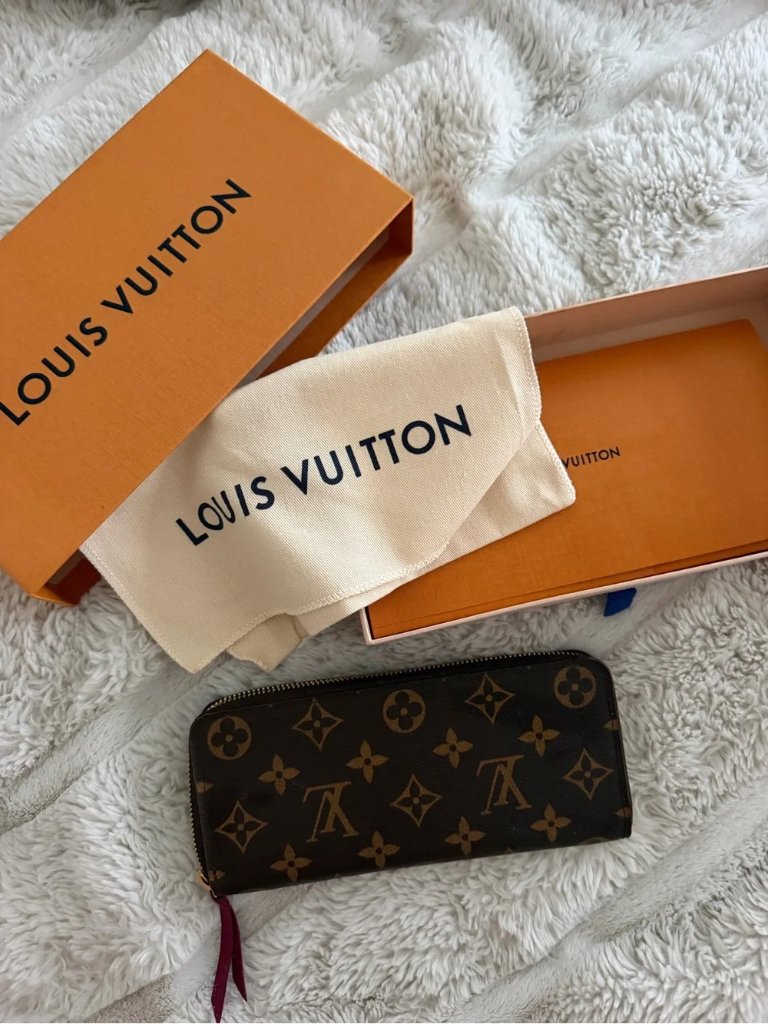 Louis Vuitton Monogram Canvas Zip Around Long Wallet Burgundy Leather Pull Tab